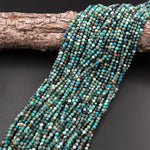 Natural Green Blue Chrysocolla 3mm Faceted Round Beads Micro Laser Diamond Cut Gemstone 15.5" Strand