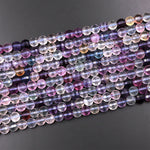 Faceted Natural Fluorite 8mm Coin Gemstone Beads 15.5" Strand