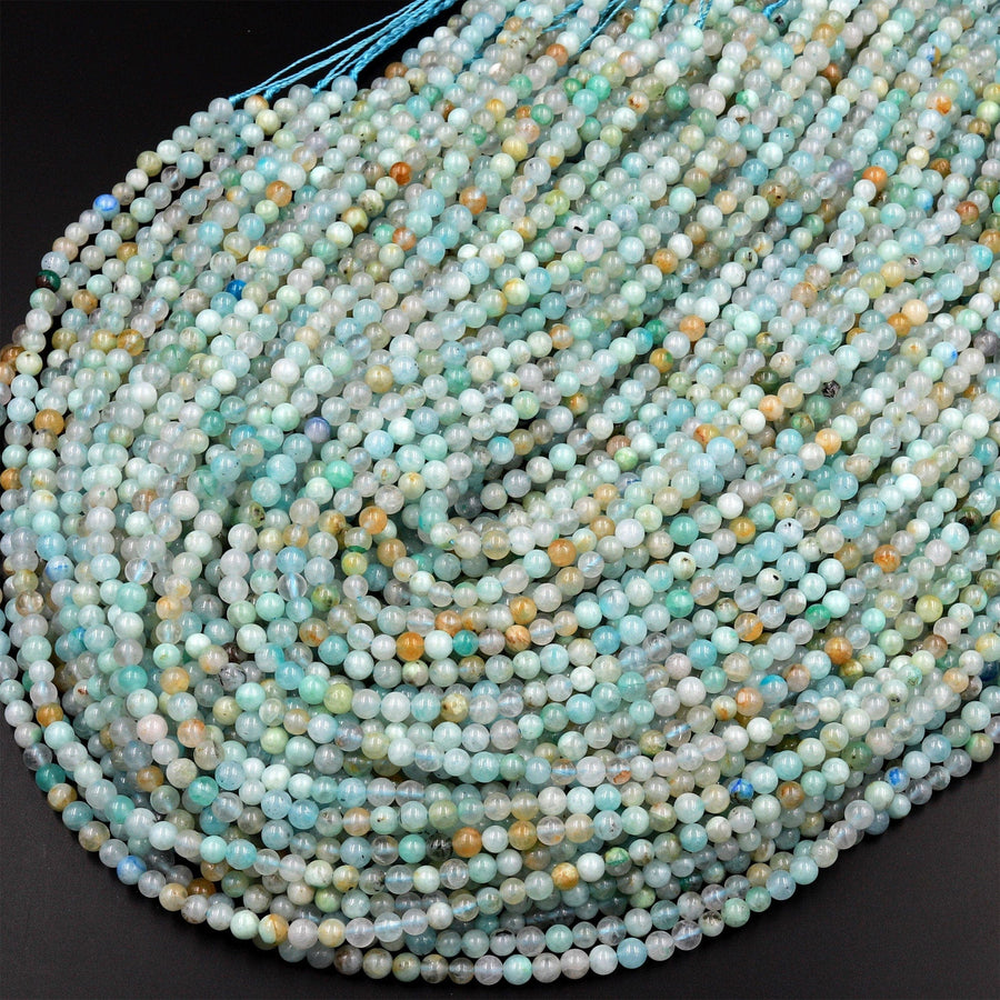 Rare Natural Chrysocolla Azurite in Quartz 4mm Round Beads From Arizona 15.5" Strand