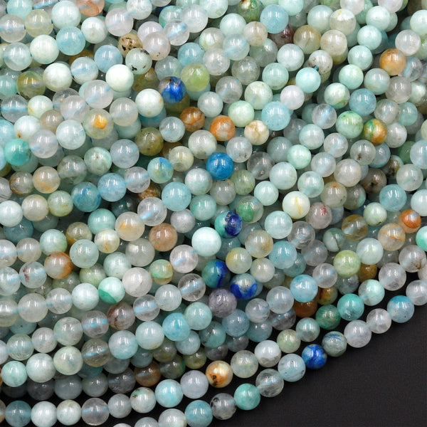 Rare Natural Chrysocolla Azurite in Quartz 4mm Round Beads From Arizona 15.5" Strand