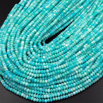 Peruvian Amazonite 3mm 4mm Faceted Rondelle Beads Micro Diamond Cut Natural Sea Blue Green Gemstone 15.5" Strand