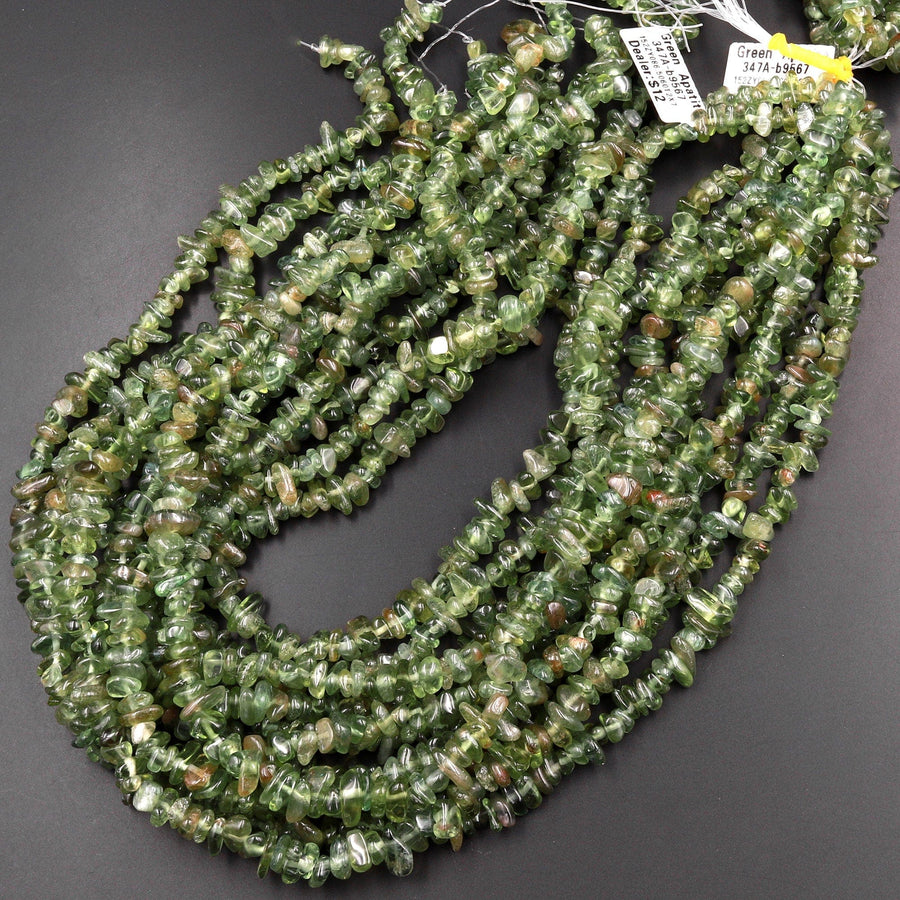 Natural Green Apatite Freeform Chip Pebble Nugget Beads Gemstone 15.5" Strand