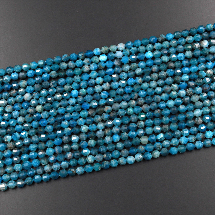 Natural Apatite 5mm Rounded Beads Faceted Energy Prism Double Terminated Points 15.5" Strand