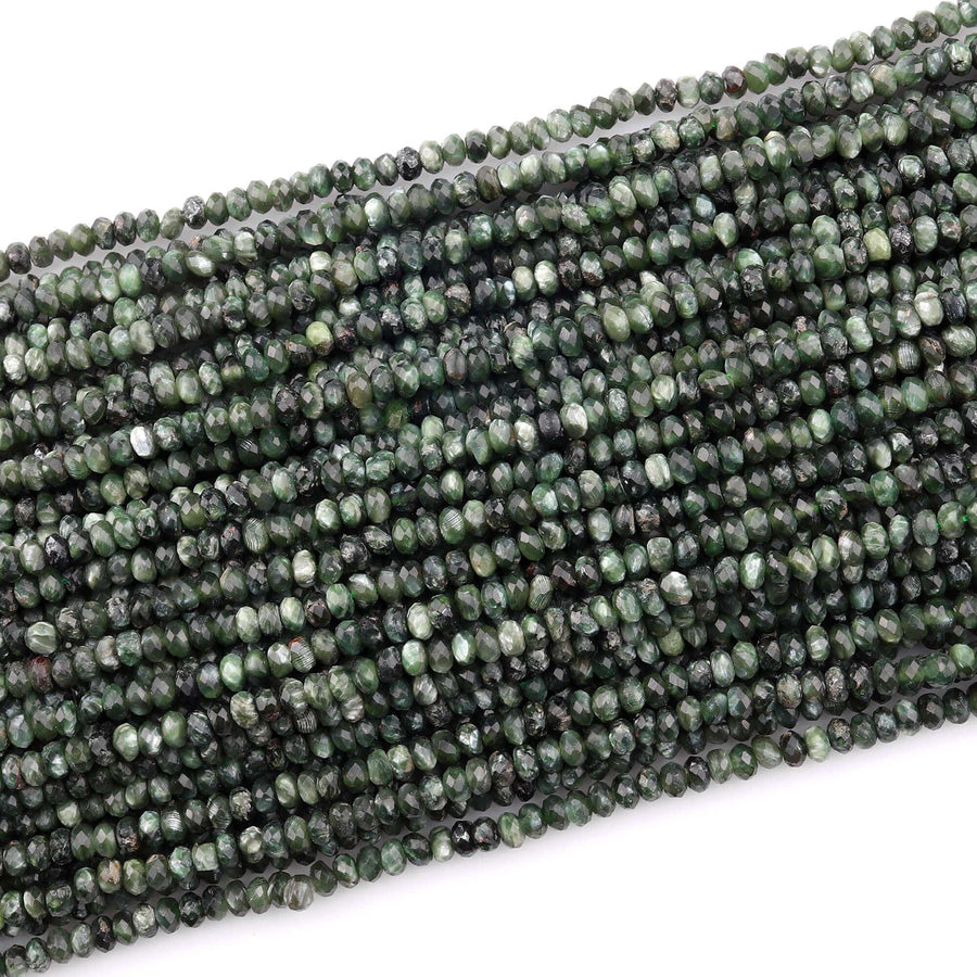 Genuine Natural Seraphinite Micro Faceted 4mm Rondelle Beads Green Gemstone From Russia 15.5" Strand
