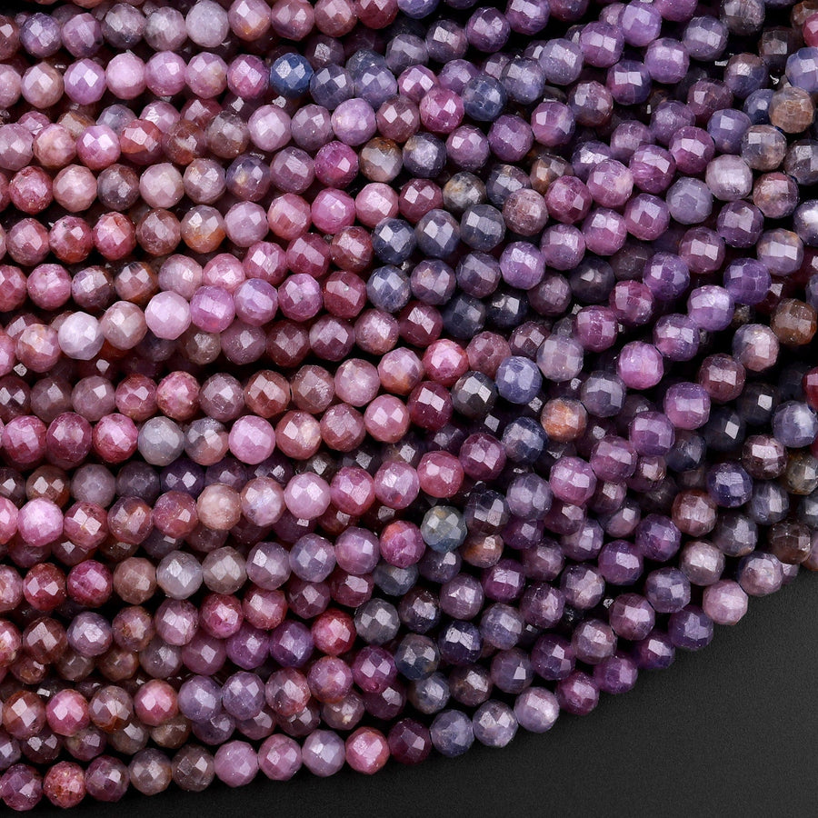 Genuine Natural Blue Pink Ruby Gemstone Micro Faceted 5mm Round Beads 15.5" Strand