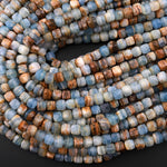 Faceted Natural Argentina Lemurian Aquatine Blue Calcite 6mm 8mm Cube Beads 15.5" Strand