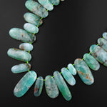 Large Natural Bicolor Green Brown Australian Chrysoprase Beads Nuggets Top Side Drilled Long Oval Focal Bead Pendant 15.5" Strand