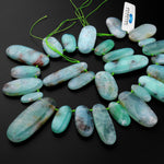 Large Natural Bicolor Green Brown Australian Chrysoprase Beads Nuggets Top Side Drilled Long Oval Focal Bead Pendant 15.5" Strand