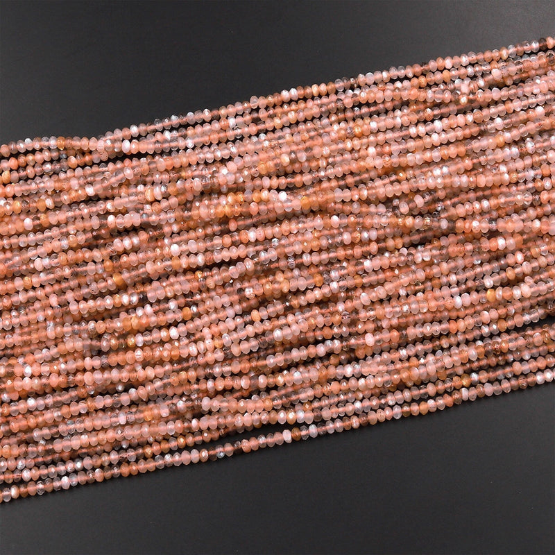 AAA Micro Faceted Natural Multicolor Peach Gray Moonstone 3mm Rondelle Gemstone Beads 15.5" Strand