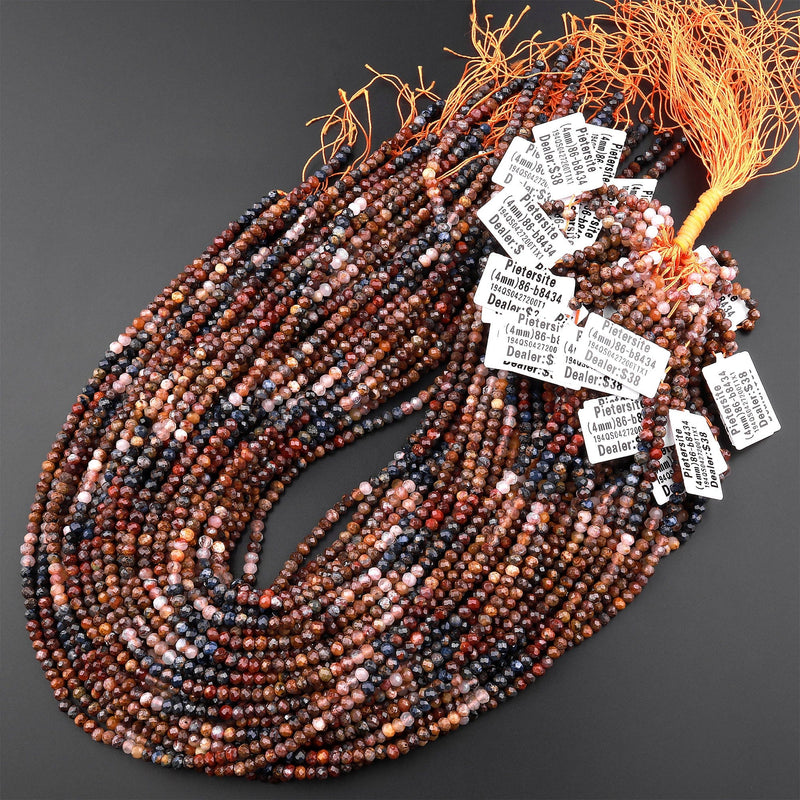 Genuine African Pietersite Faceted 4mm Rondelle Beads Natural Brown Gold Blue Gemstone from Namibia South Africa 15.5" Strand