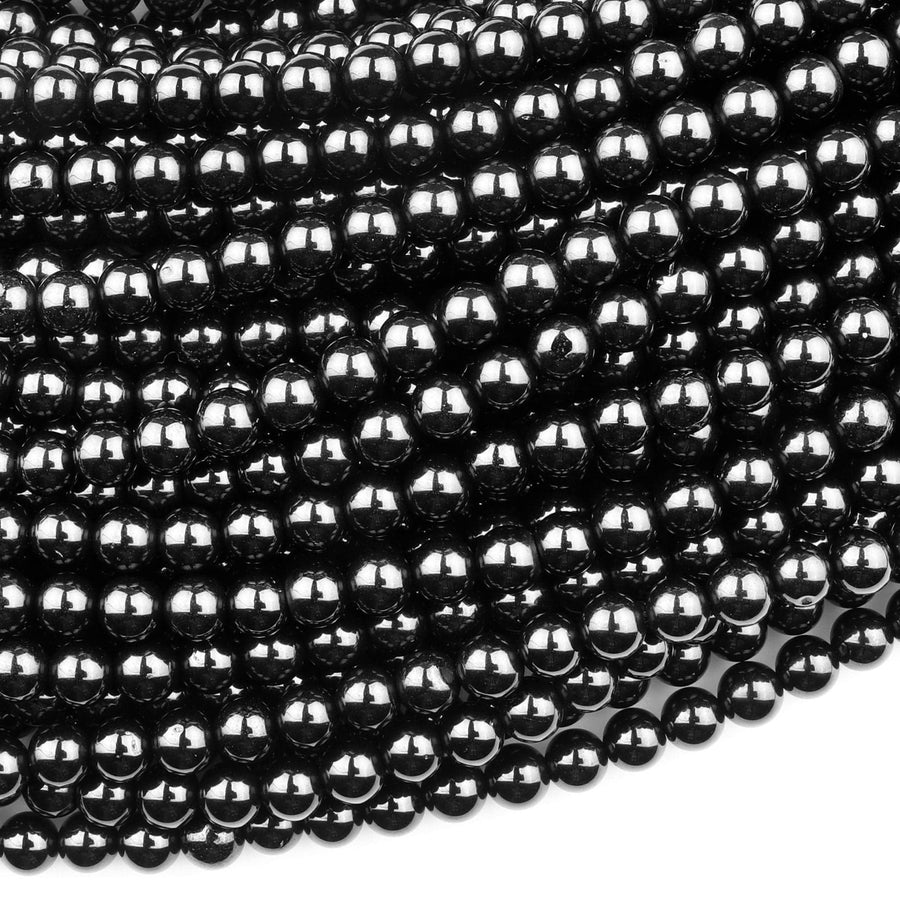 AAA Genuine Natural Black Spinel 4mm Smooth Round Beads Gemstone 15.5" Strand