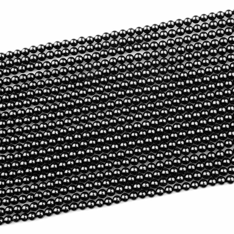 AAA Genuine Natural Black Spinel 4mm Smooth Round Beads Gemstone 15.5" Strand