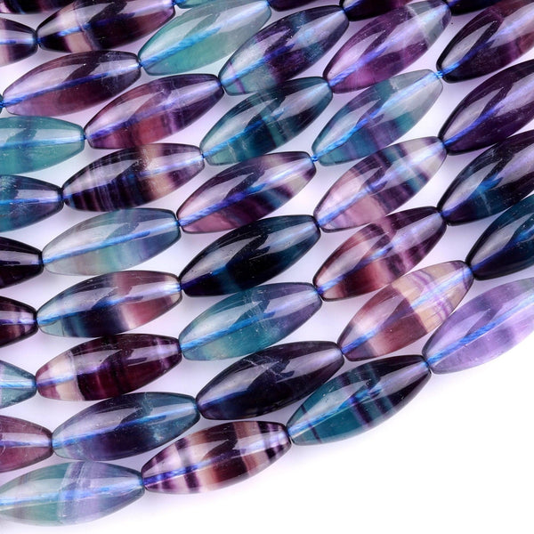 AAA Natural Green Purple Fluorite Long Drum Cylinder Beads 15.5" Strand