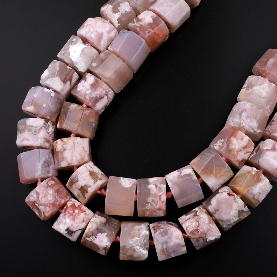 Huge Phenomenal Faceted Natural Cherry Blossom Agate Beads Center Drilled Rondelle Wheel Tube Cylinder Aka Flower Agate 15.5" Strand