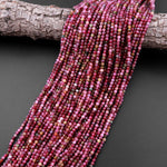 Micro Faceted Natural Pink Red Tourmaline Faceted 3mm Round Beads Gemstone 15.5" Strand