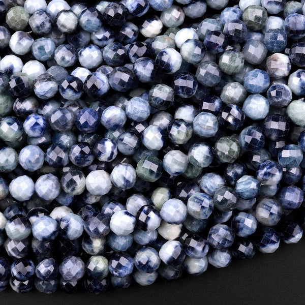 Natural Burma Blue Sapphire Faceted 6mm Round Beads 15.5" Strand