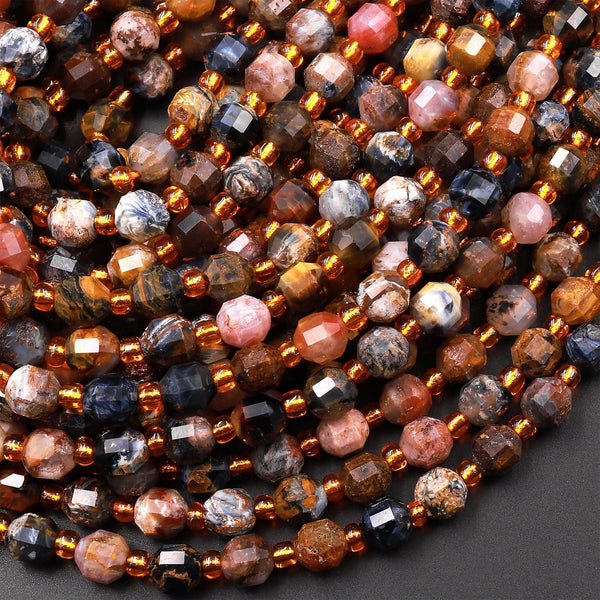 Natural Pietersite 6mm Rounded Beads Faceted Energy Prism Double Terminated Point From South Africa 15.5" Strand