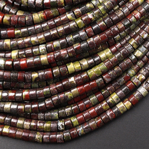 Natural Dragon Blood Jasper 4mm Heishi Rondelle Beads 15.5" Strand
