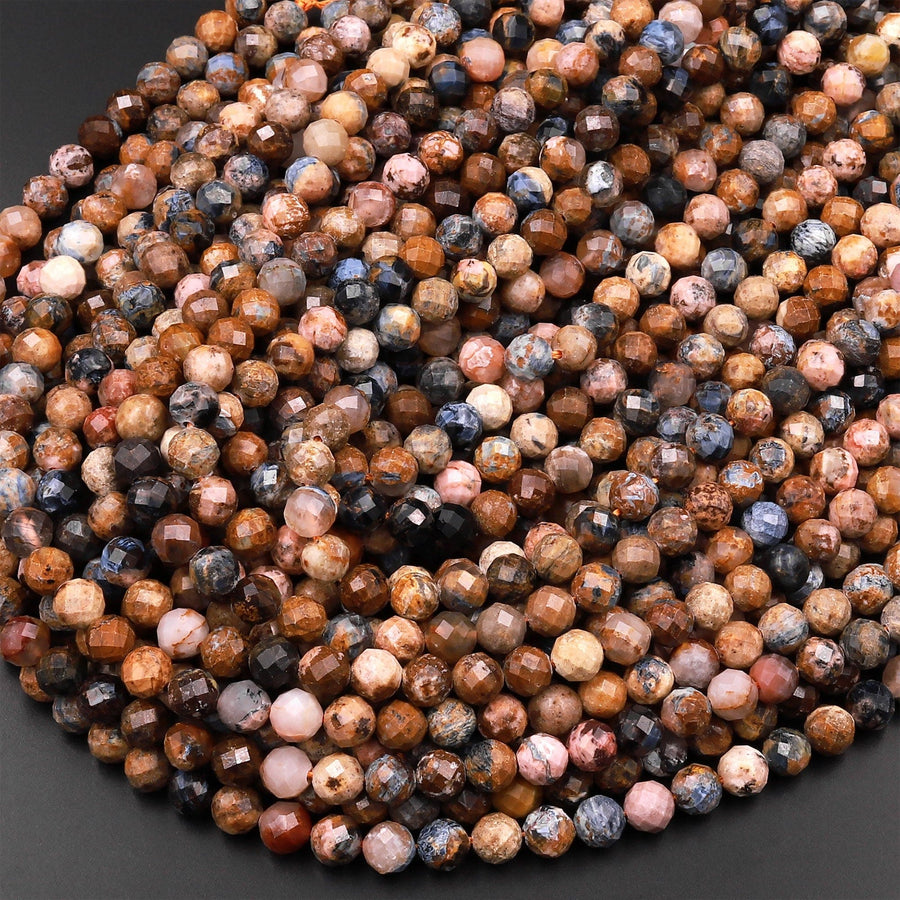 Natural Pietersite Faceted 6mm Round Beads 15.5" Strand