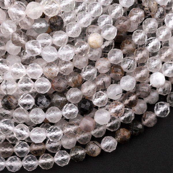 Micro Faceted Natural Clear Rock Quartz Round Beads 5mm Sparkling Diamond Cut Gemstone 15.5" Strand