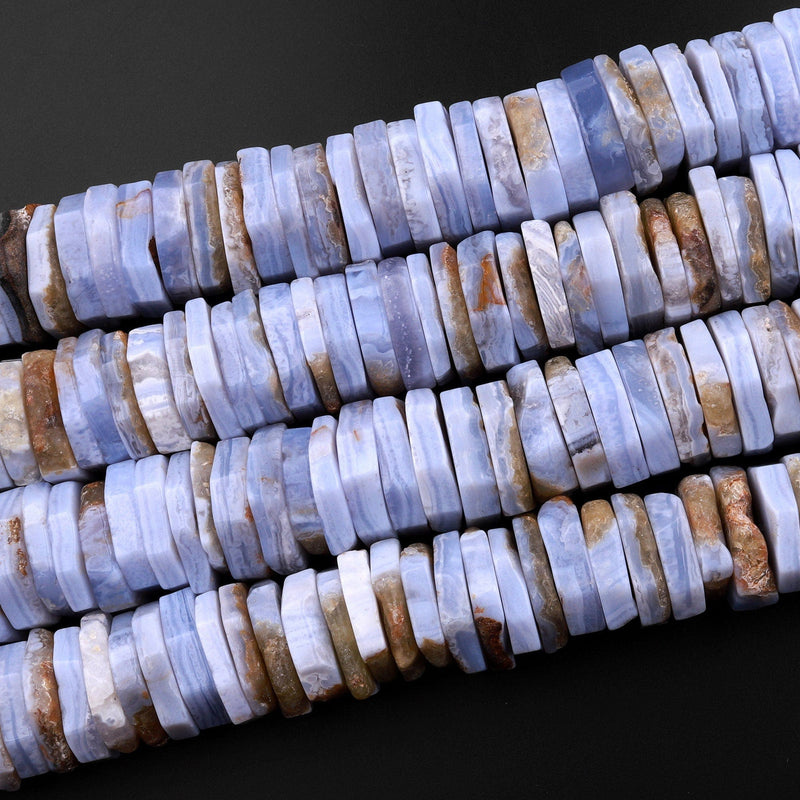 Huge Phenomenal Faceted Natural Blue Lace Agate Beads Center Drilled Rondelle Heishi Disc 15.5" Strand