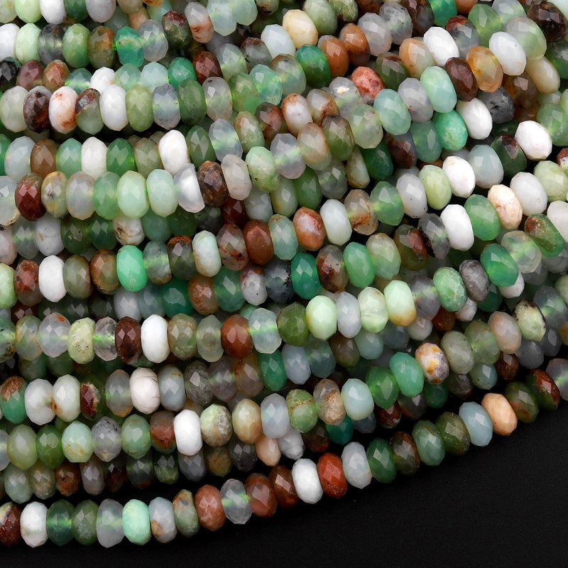 Natural Australian Green Brown Chrysoprase Faceted 6mm 8mm Rondelle Beads 15.5" Strand