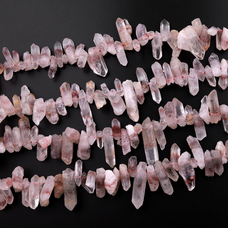 Rare Natural Red Lepidocrocite Quartz Beads Raw Freeform Top Side Drilled Crystal Spike Nuggets in Natural Shape 15.5" Strand