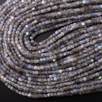 Natural Blue Labradorite Micro Faceted 3mm 4mm Cube Dice Square Beads 15.5" Strand