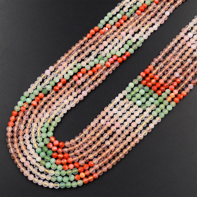 Gingerbread House Micro Faceted Multicolor Mixed Gemstone Round Beads 3mm 15.5" Strand