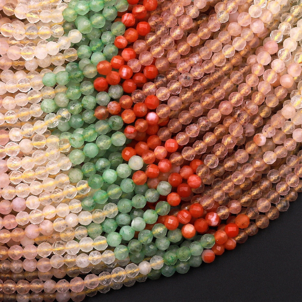 Gingerbread House Micro Faceted Multicolor Mixed Gemstone Round Beads 3mm 15.5" Strand