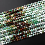 Micro Faceted Natural Brown Green Chrysoprase Faceted Round 4mm Beads Multicolor Gemstone 15.5" Strand