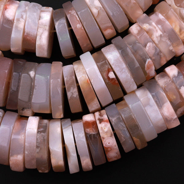 Huge Phenomenal Faceted Natural Cherry Blossom Agate Beads Center Drilled Rondelle Heishi Disc 15.5" Strand