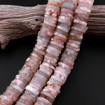 Huge Phenomenal Faceted Natural Cherry Blossom Agate Beads Center Drilled Rondelle Heishi Disc 15.5" Strand