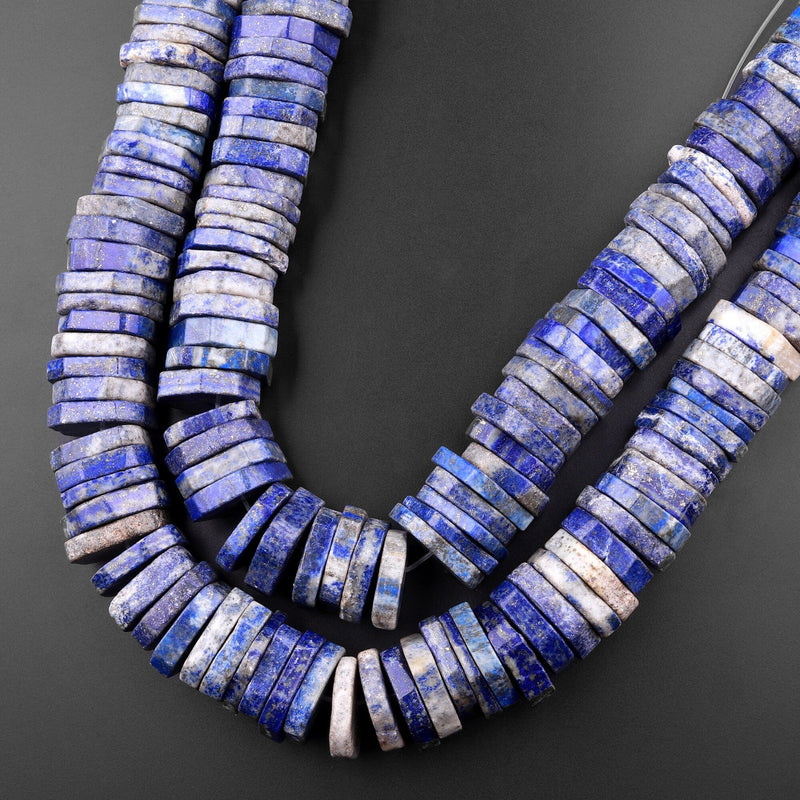 Huge Phenomenal Faceted Natural Blue Lapis Beads Center Drilled Rondelle Heishi Disc 15.5" Strand