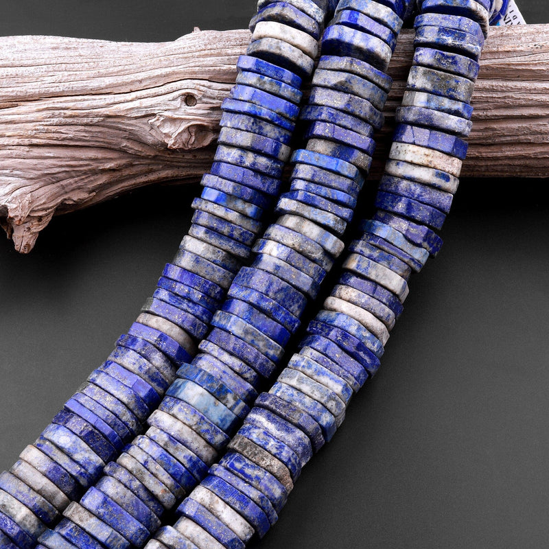 Huge Phenomenal Faceted Natural Blue Lapis Beads Center Drilled Rondelle Heishi Disc 15.5" Strand