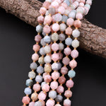 Faceted Natural Blue Aquamarine Pink Morganite 8mm 10mm Rounded Beads Energy Prism Double Point Cut 15.5" Strand