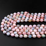 Faceted Natural Blue Aquamarine Pink Morganite 8mm 10mm Rounded Beads Energy Prism Double Point Cut 15.5" Strand