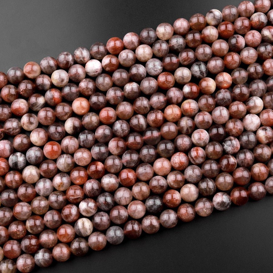 Rare Natural Chocolate Sunstone Round Beads 4mm 6mm 8mm 10mm Feldspar Golden Glitters Smoky Red Gemstone 15.5" Strand