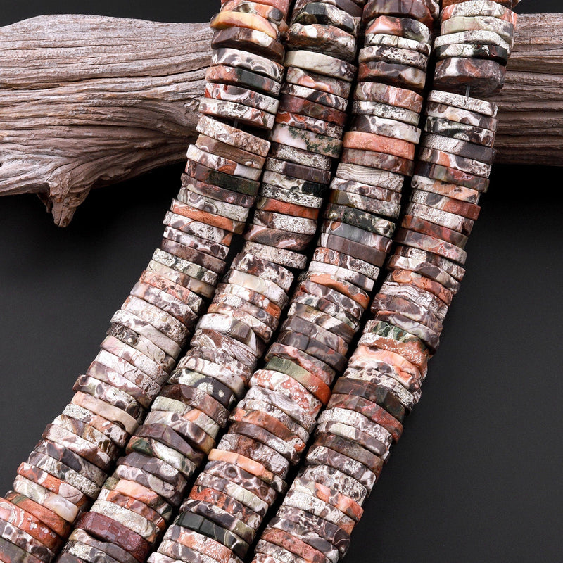 Huge Phenomenal Faceted Natural Mushroom Jasper Beads Center Drilled Rondelle Heishi Disc 15.5" Strand