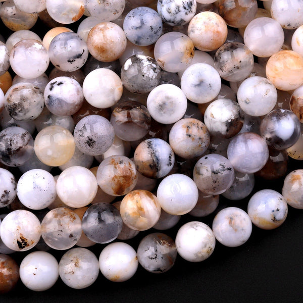 Natural Australian Dendritic Chalcedony 6mm 8mm Round Beads 15.5" Strand