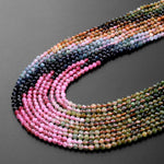 Natural Multicolor Pink Green Blue Yellow Tourmaline Micro Faceted 2mm 3mm Round Gemstone Beads 15.5" Strand