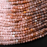 Micro Faceted Natural Multicolor Peach Gray Moonstone 4mm Round Beads 15.5" Strand