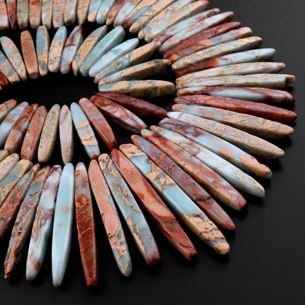 Graduated Natural African Blue Opal Spike Stick Beads 15.5" Necklace Strand