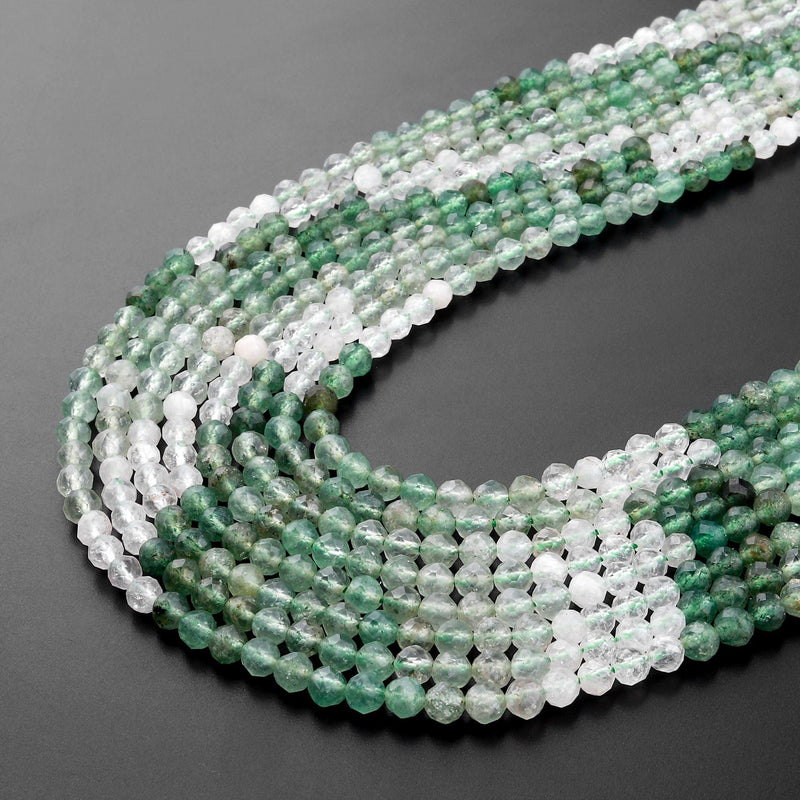 Faceted African Green Chalcedony 4mm Round Beads Micro Cut Gemstone 15.5" Strand