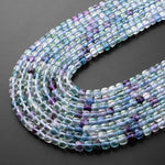 Natural Fluorite Faceted 4mm Cube Square Dice Beads Purple Blue Green Gemstone 15.5" Strand