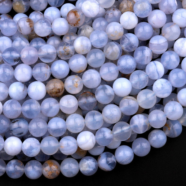 Natural Blue Chalcedony 4mm 6mm 8mm 10mm Round Beads 15.5" Strand