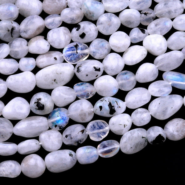 Natural Rainbow Moonstone Freeform Chip Pebble Nugget Beads Gemstone 15.5" Strand