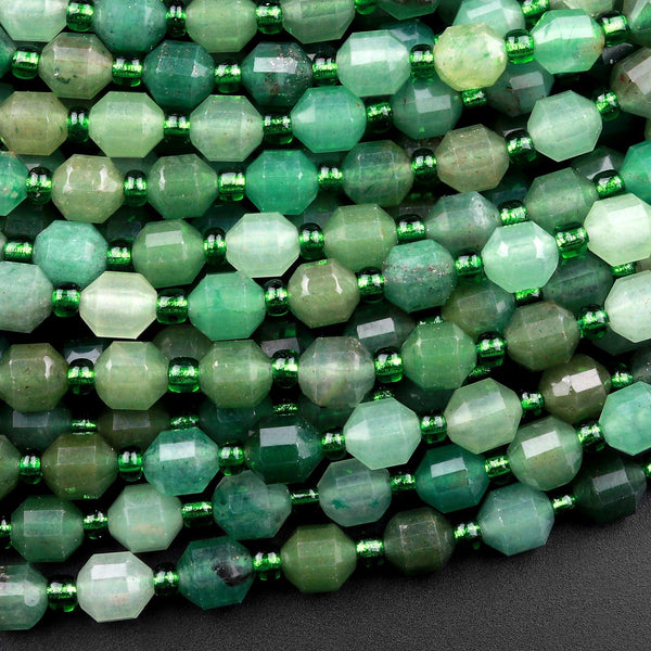 Natural Green Aventurine 6mm Beads Faceted Energy Prism Double Point Cut 15.5" Strand