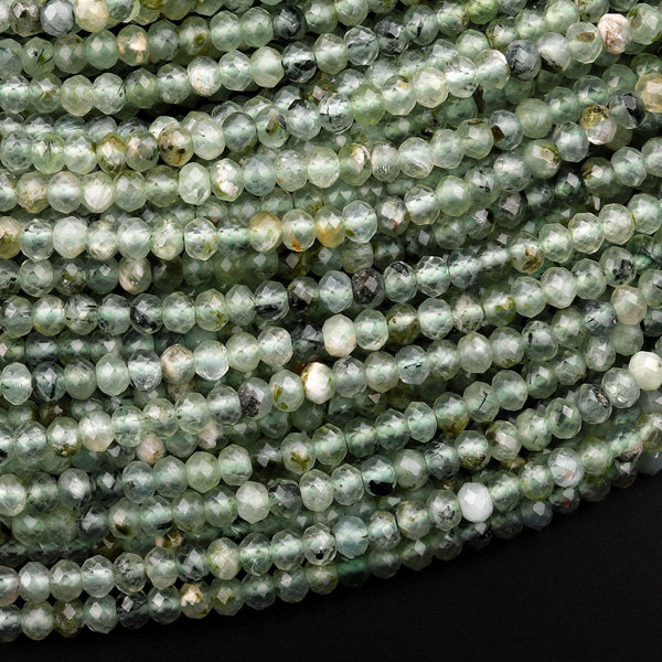 Micro Faceted Natural Green Prehnite Rondelle Beads 3mm 4mm 15.5" Strand