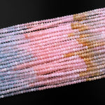 Micro Faceted Natural Multicolor Blue Aquamarine Pink Morganite 4mm Rondelle Beads 15.5" Strand